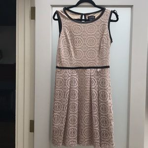 Tan lace dress with Black leather looking trim